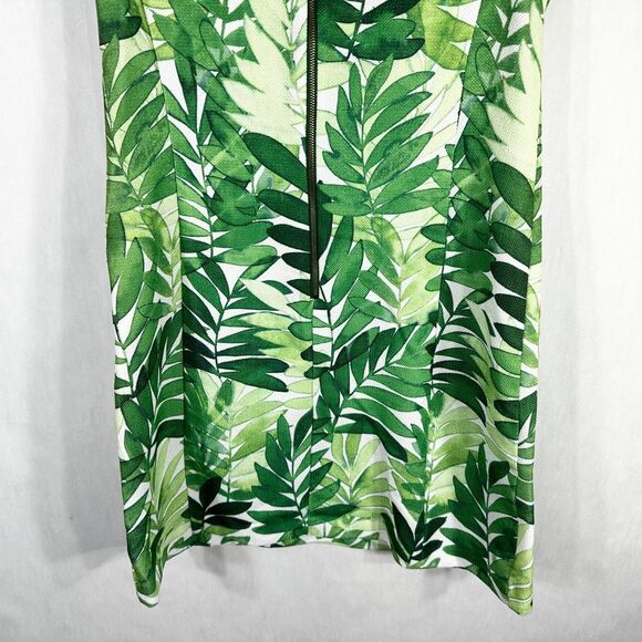 Julian Taylor Size 6 Dress Green Leaf Print Shift Sleeveless Mini Back Zip 1675 - Picture 7 of 9